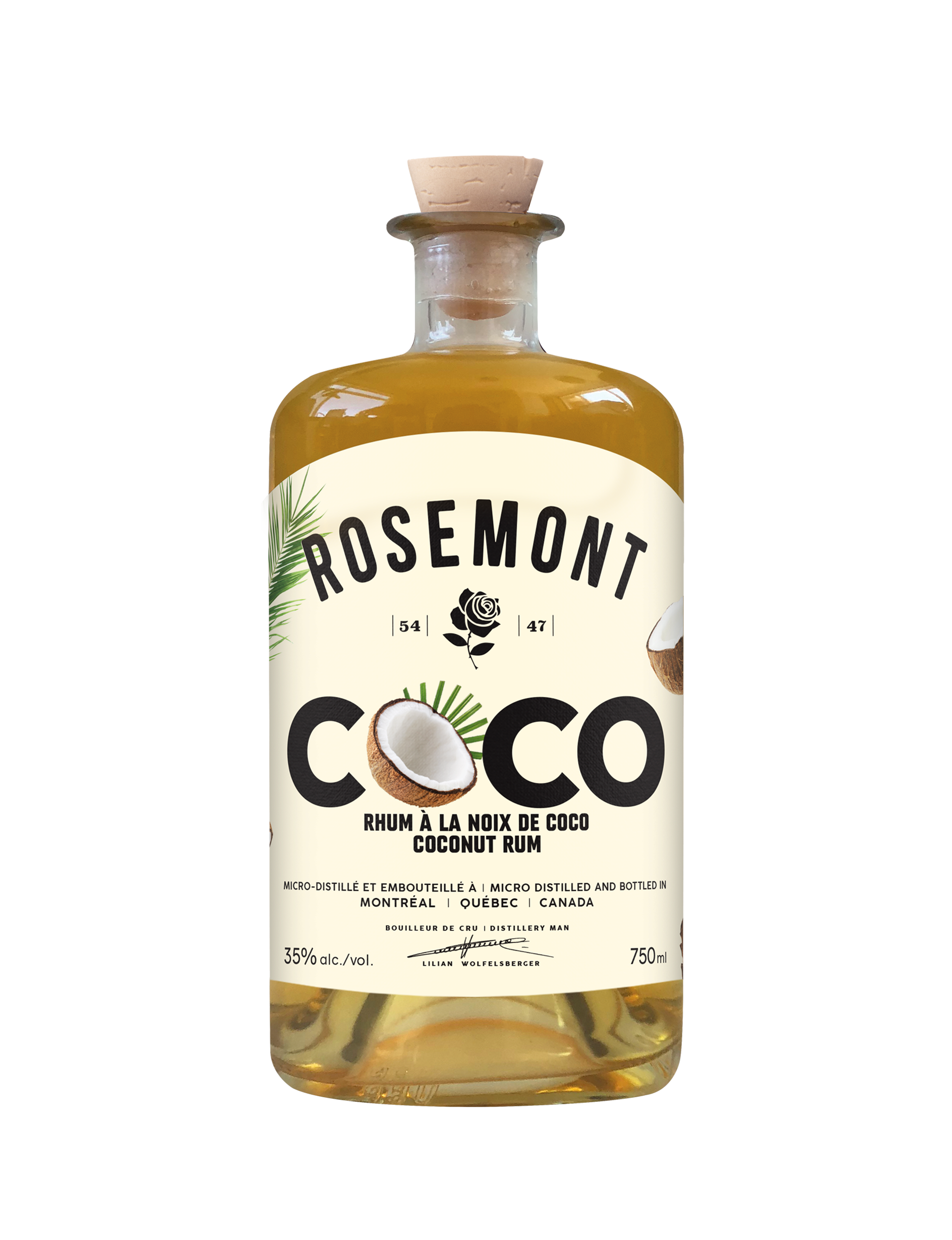 A bottle of Rosemont Coco, coconut flavoured rum