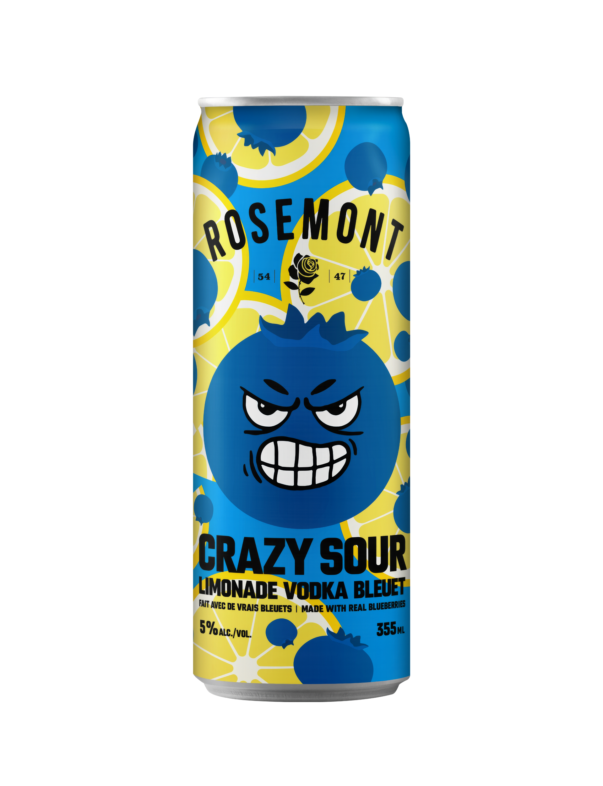 A can of Rosemont Crazy Sour Bleuet Limonade-Vodka